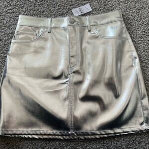 Metallic Faux Leather Five Pocket Mini Skirt